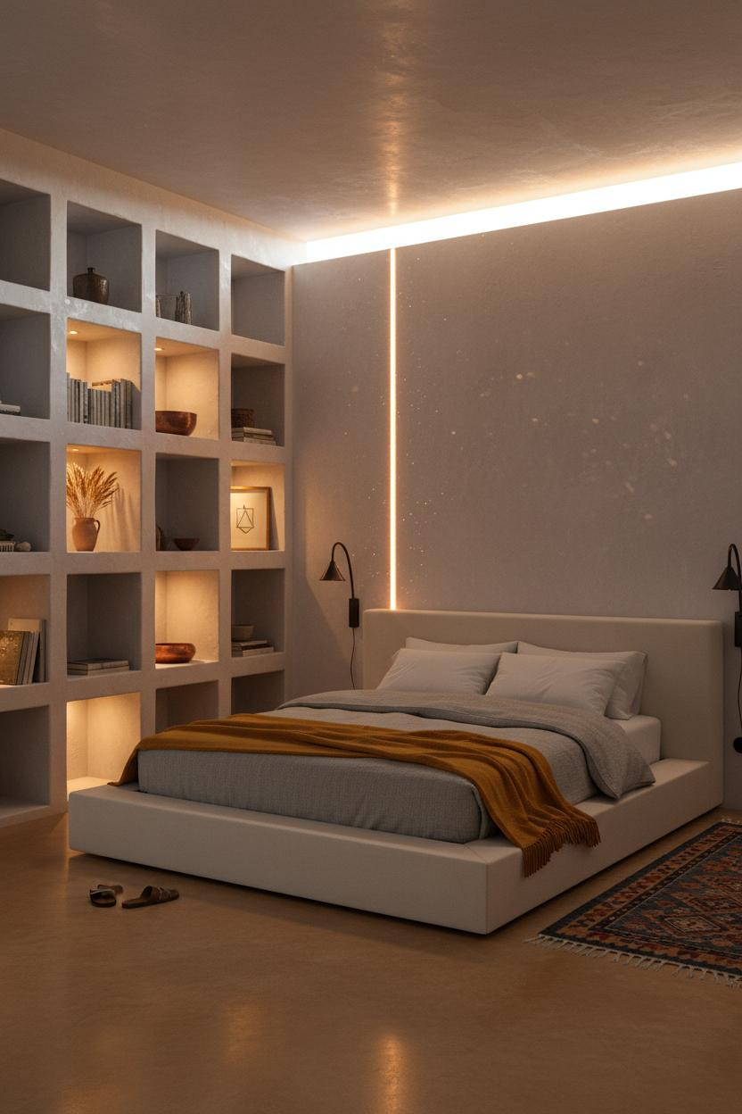 Mediterranean Bedroom Whitewashed Walls Warm Light