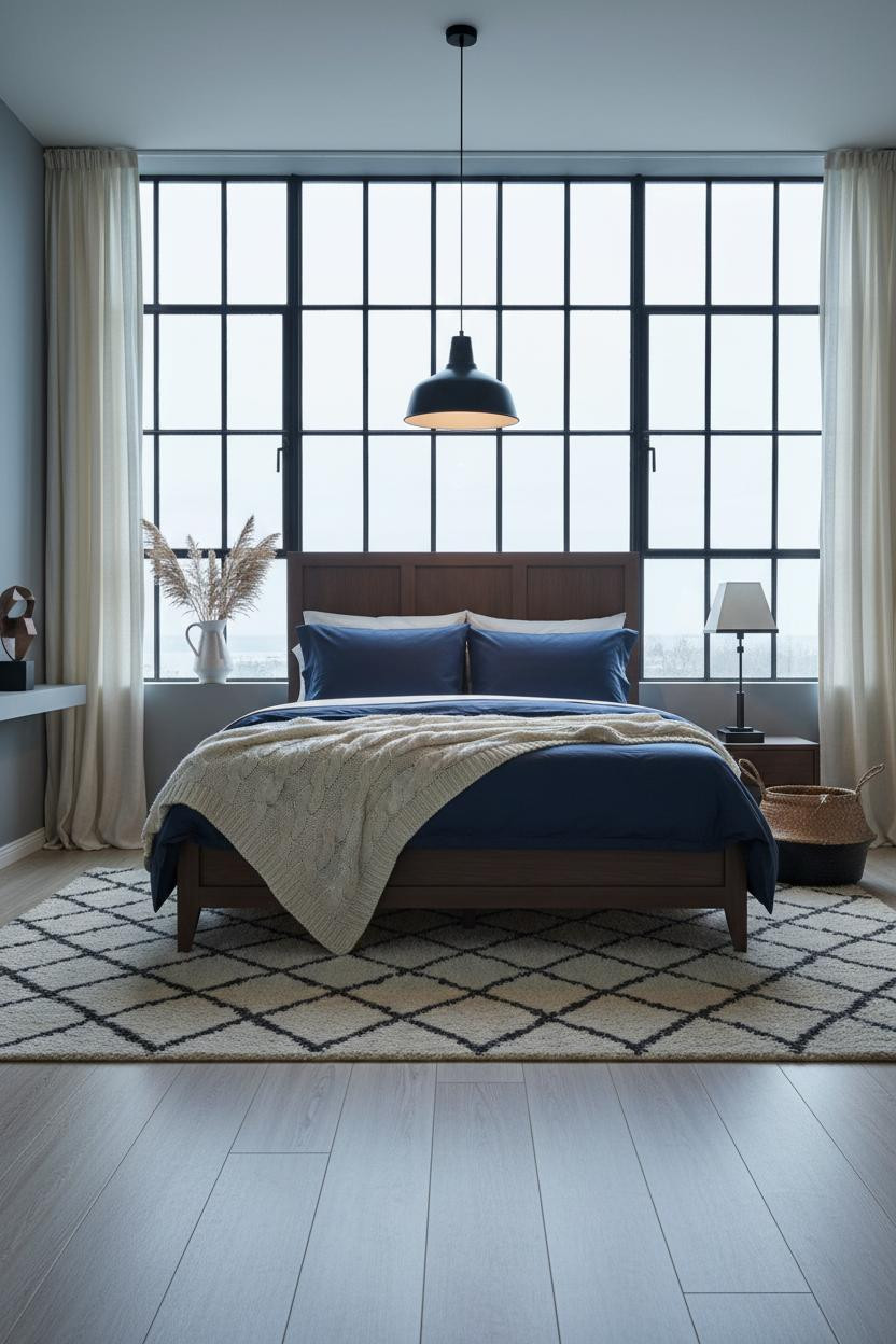 Mens Bedroom Coastal Modern Steel Windows