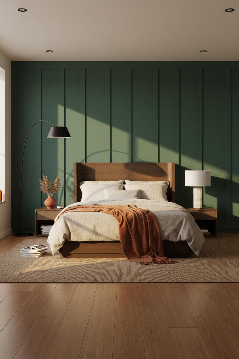 Mens Bedroom Green Accent Wall Farmhouse