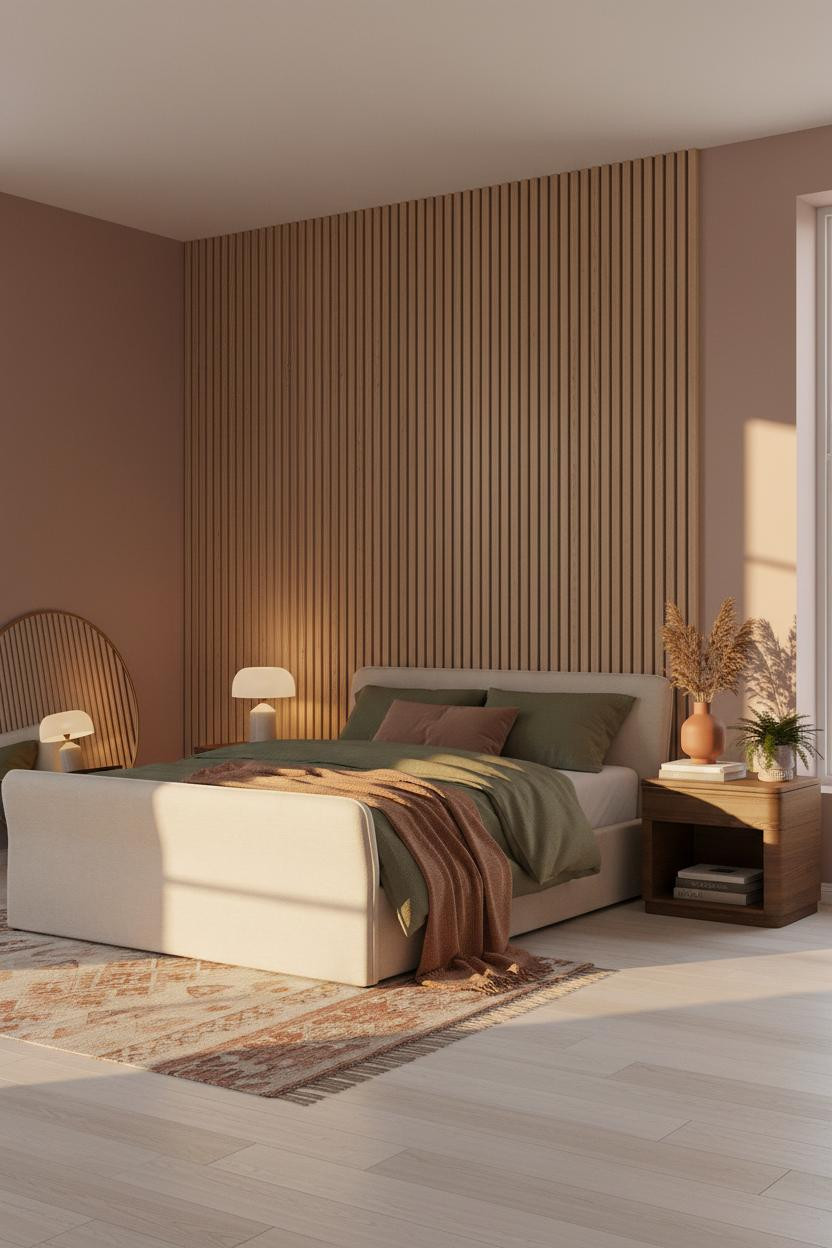 Mens Bedroom Oak Slat Accent Wall