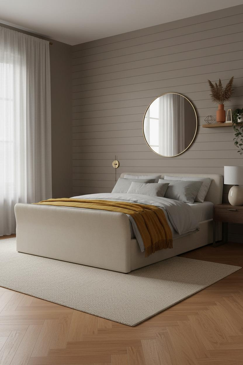 Mens Bedroom Taupe Shiplap Herringbone Wood