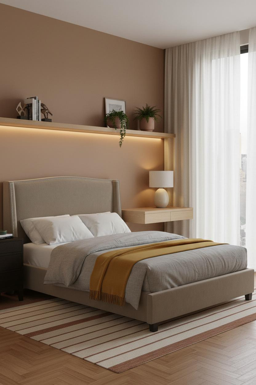 Mini Studio Apartment Small Spaces Floating Shelves Layout