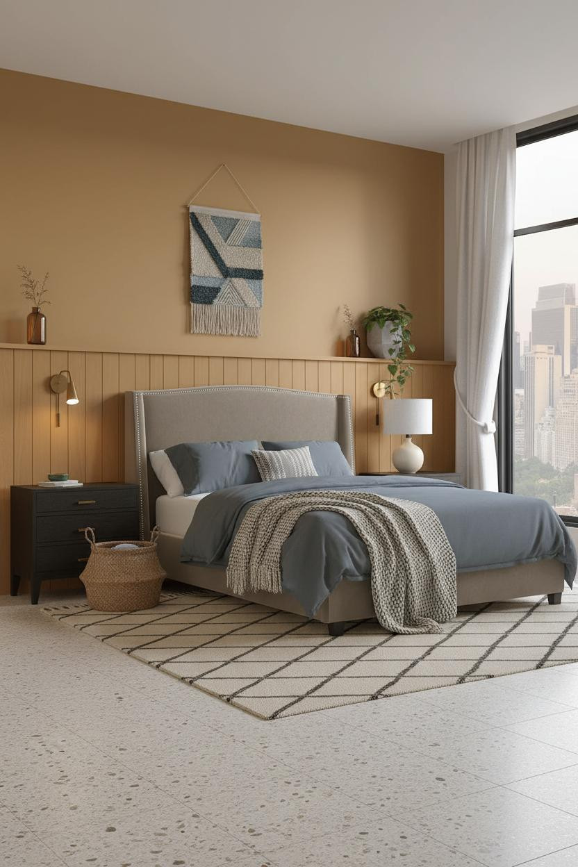 Mini Studio Apartment Ideas Compact Wainscoting Terrazzo