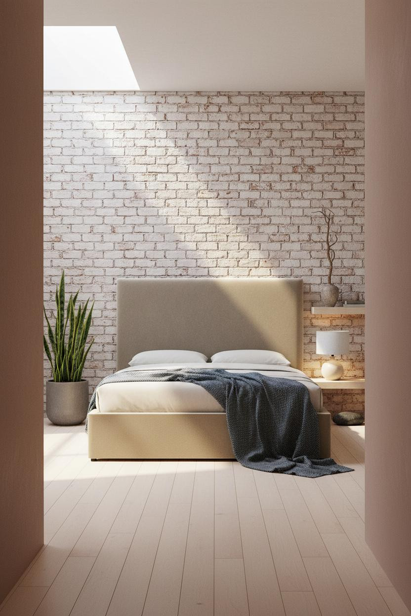 Minimalist Bedroom Brick Accent Natural Light