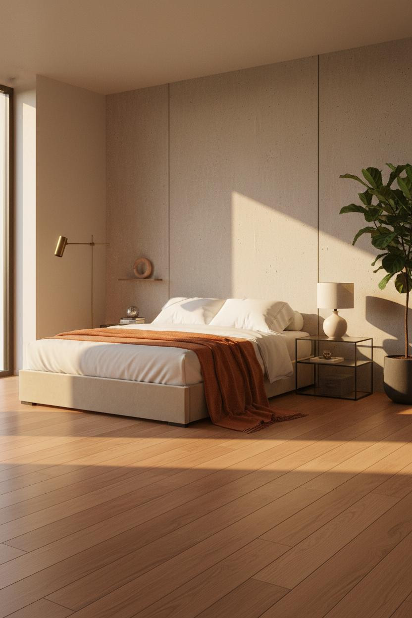 Minimalist Bedroom Concrete Wall Warm Light