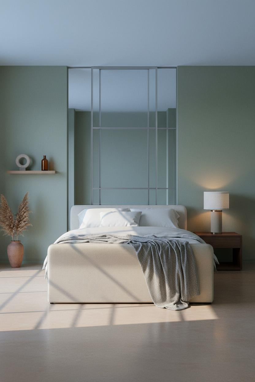 Minimalist Bedroom Sage Concrete Pampas