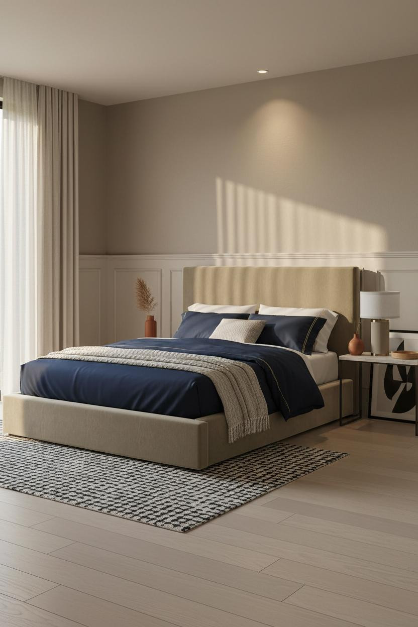 Minimalist Bedroom Warm Greige Wainscoting