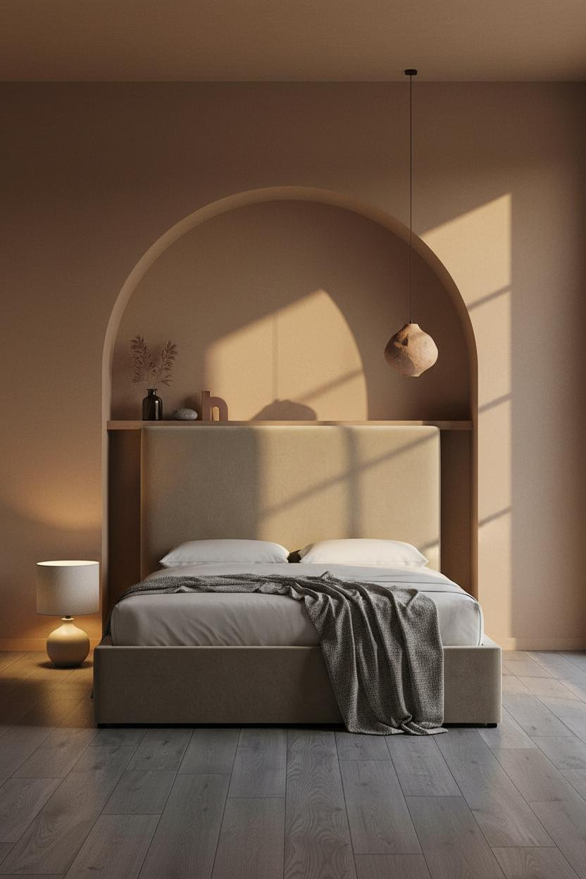 Minimalist Bedroom Warm Plaster Niche