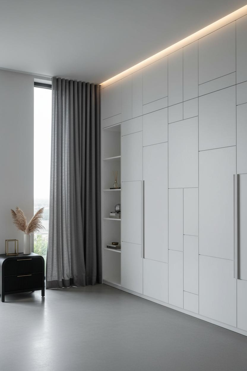 Minimalist Bedroom White Storage Wall