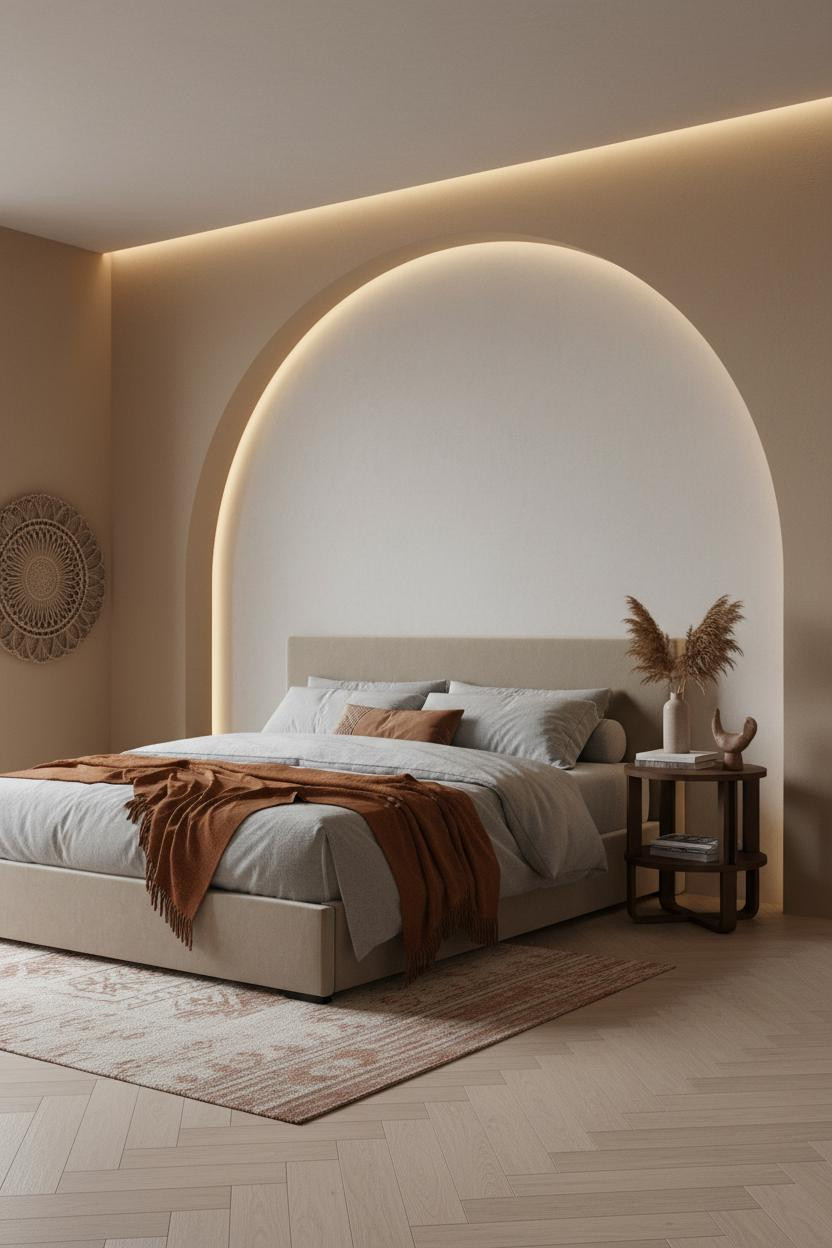 Minimalist Loft Bedroom Arched Niche