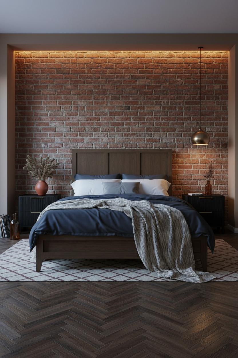 Minimalist Loft Bedroom Exposed Brick Design