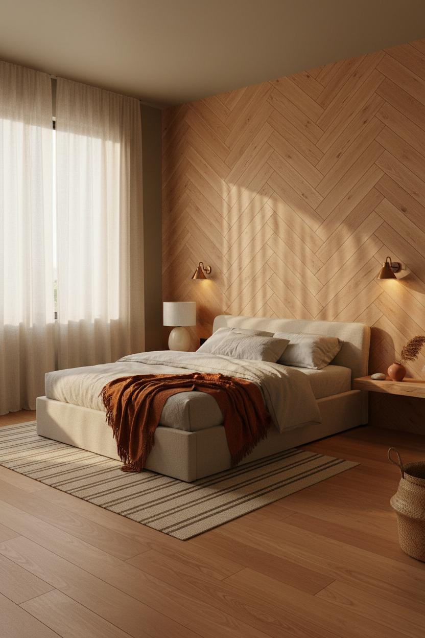 Modern Boho Bedroom Herringbone Accent Wall