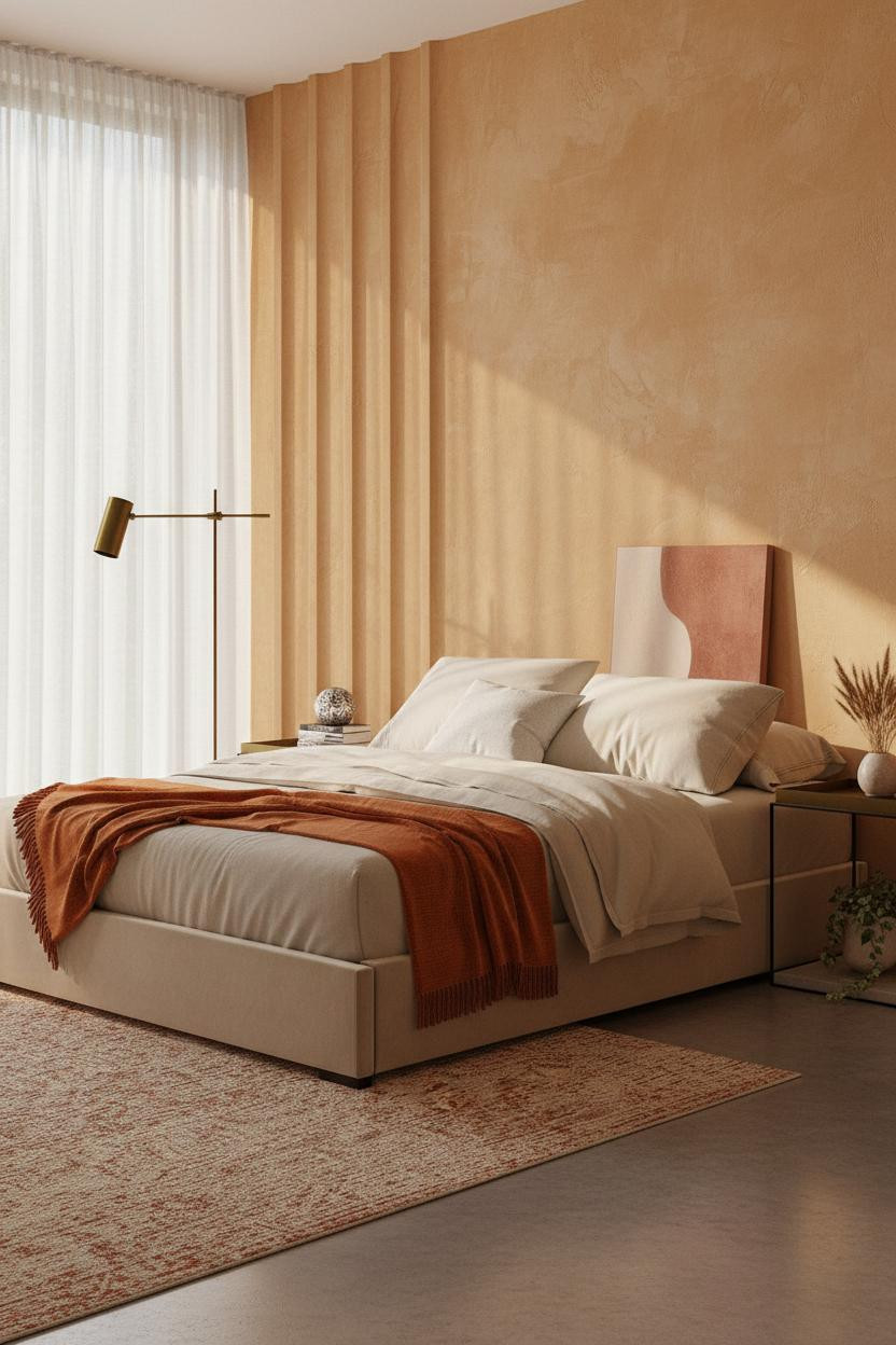 Modern Boho Bedroom Ochre Accent Wall