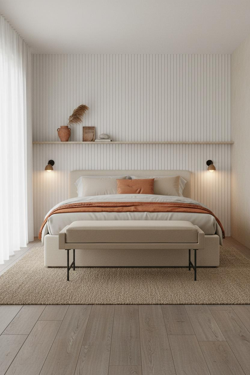 Modern Coastal Bedroom Japandi Batten Wall