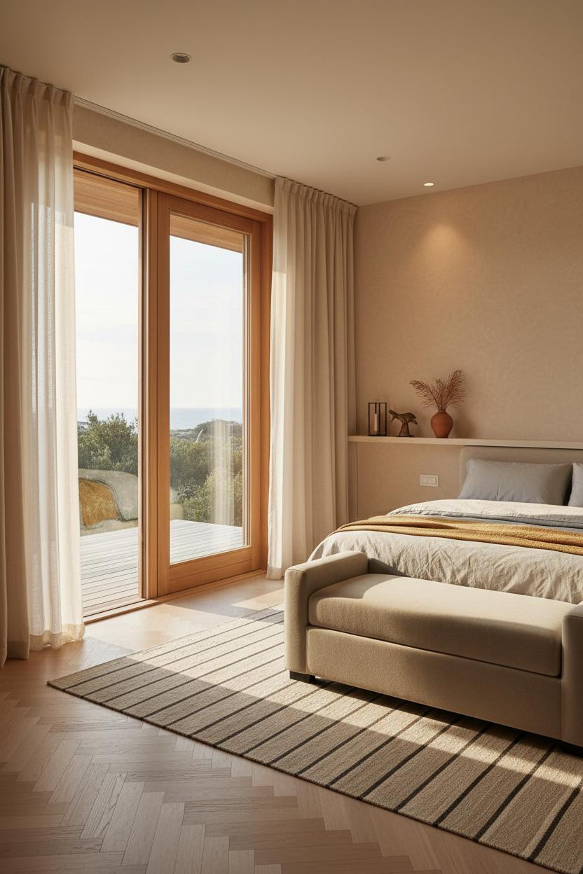 Modern Coastal Bedroom Neutral Wood Doors