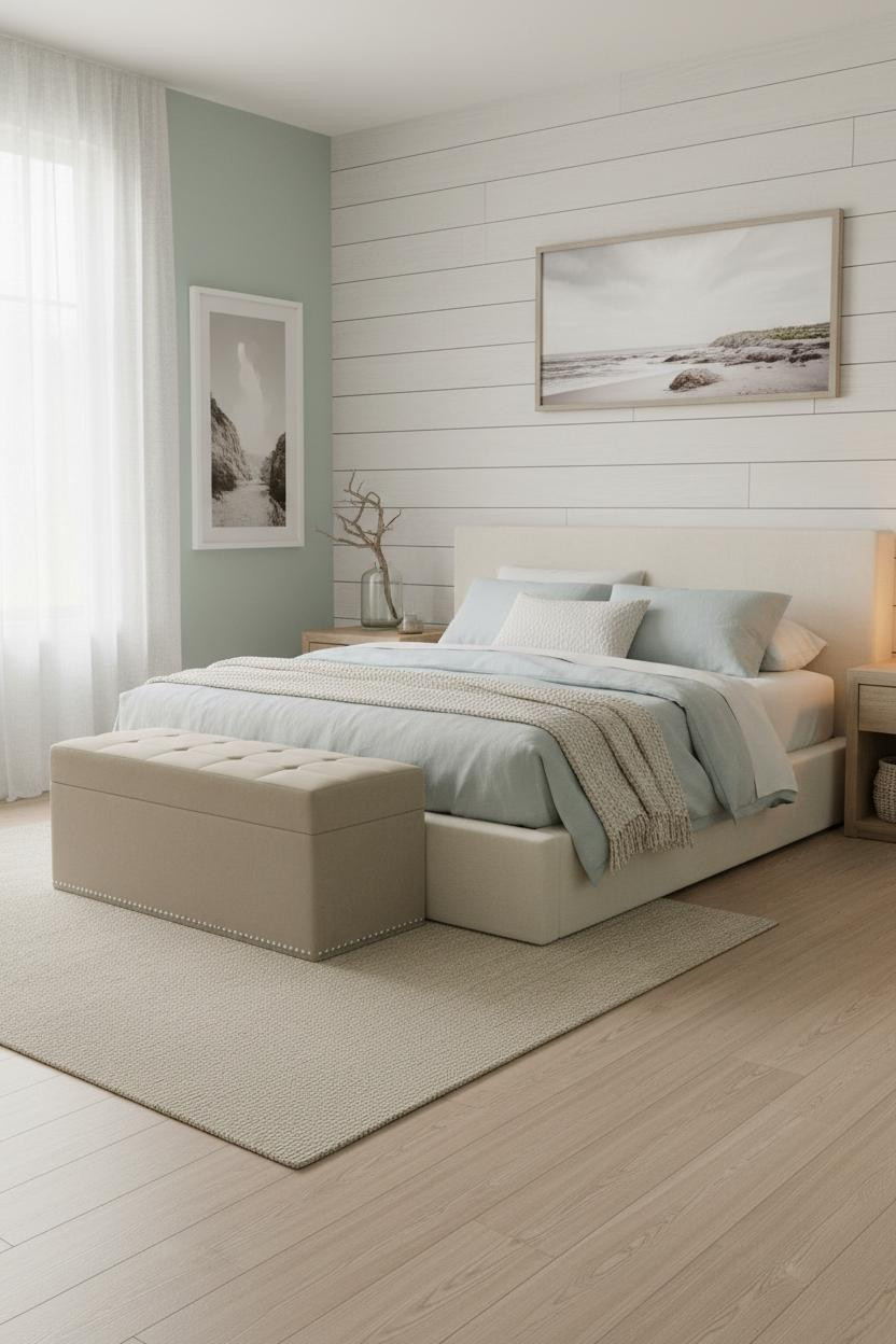 Modern Coastal Bedroom Shiplap Seafoam Master