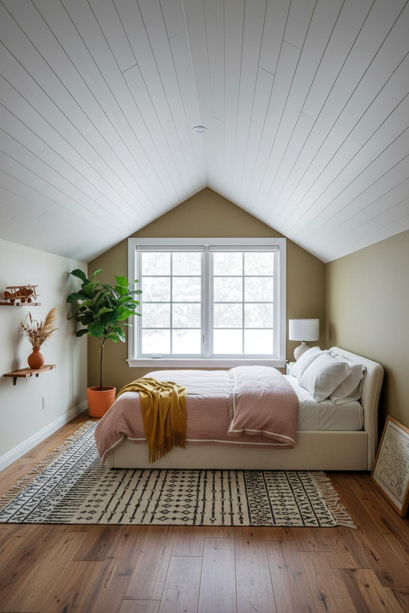 Modern Kids Bedroom Attic Design With Botanical Accents