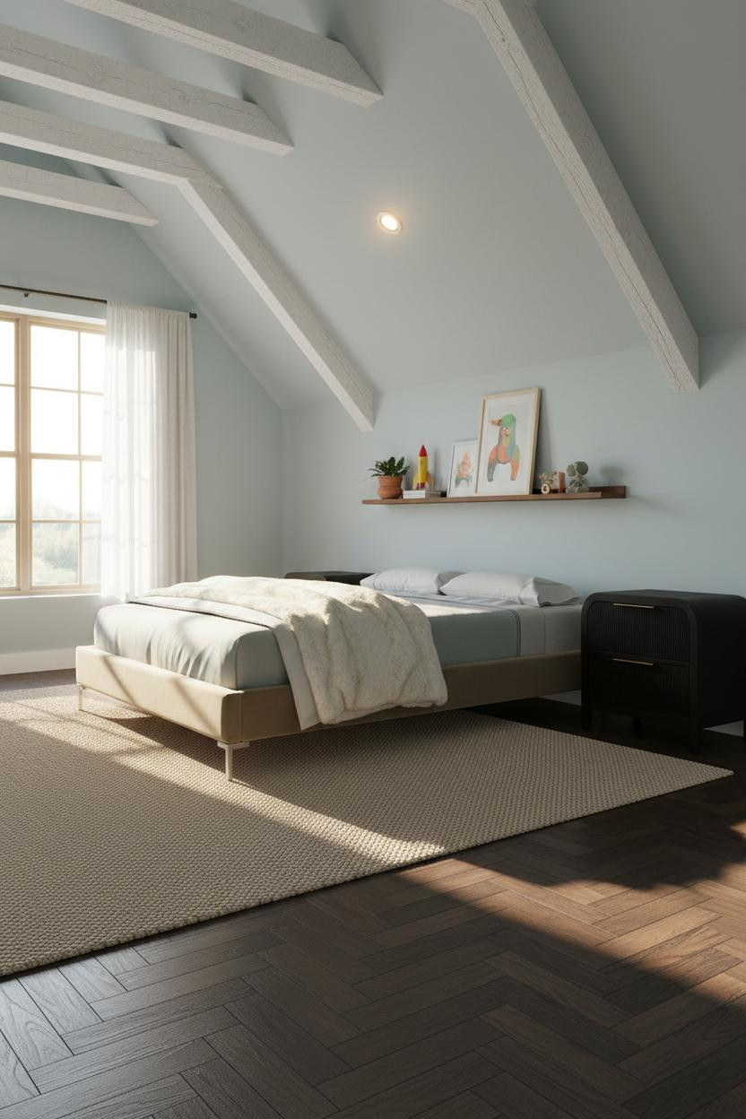 Modern Kids Bedroom Attic Design With Natural Light