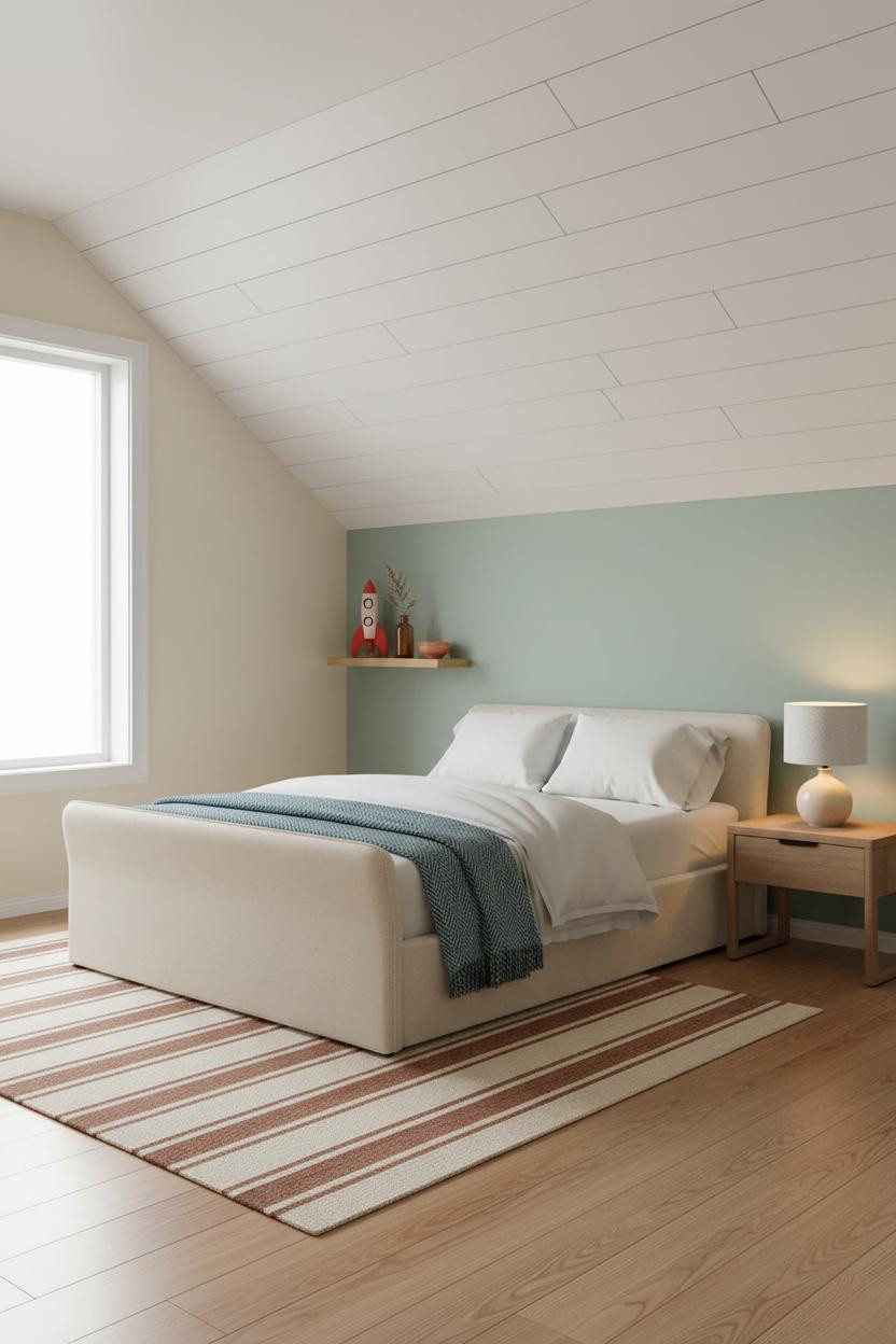 Modern Kids Bedroom Attic Design With Mint Accent