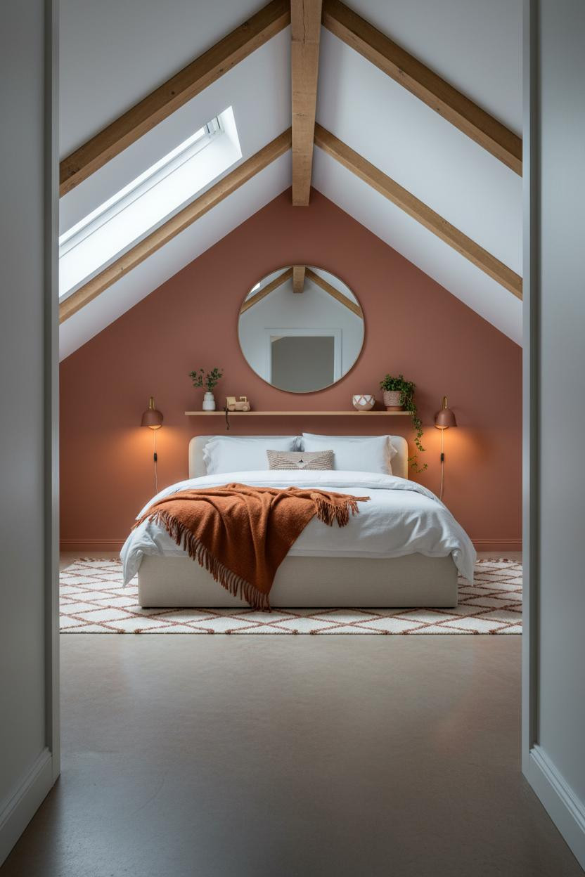 Modern Kids Bedroom Attic Design With Wood Beams