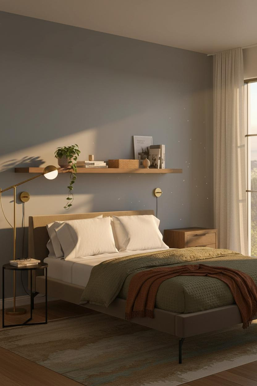 Modern Minimalist Bedroom Walnut Floating Shelf