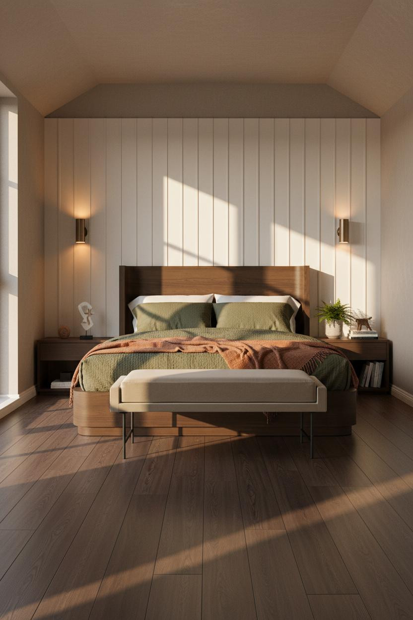Modern Neutral Bedroom Japandi Attic Batten