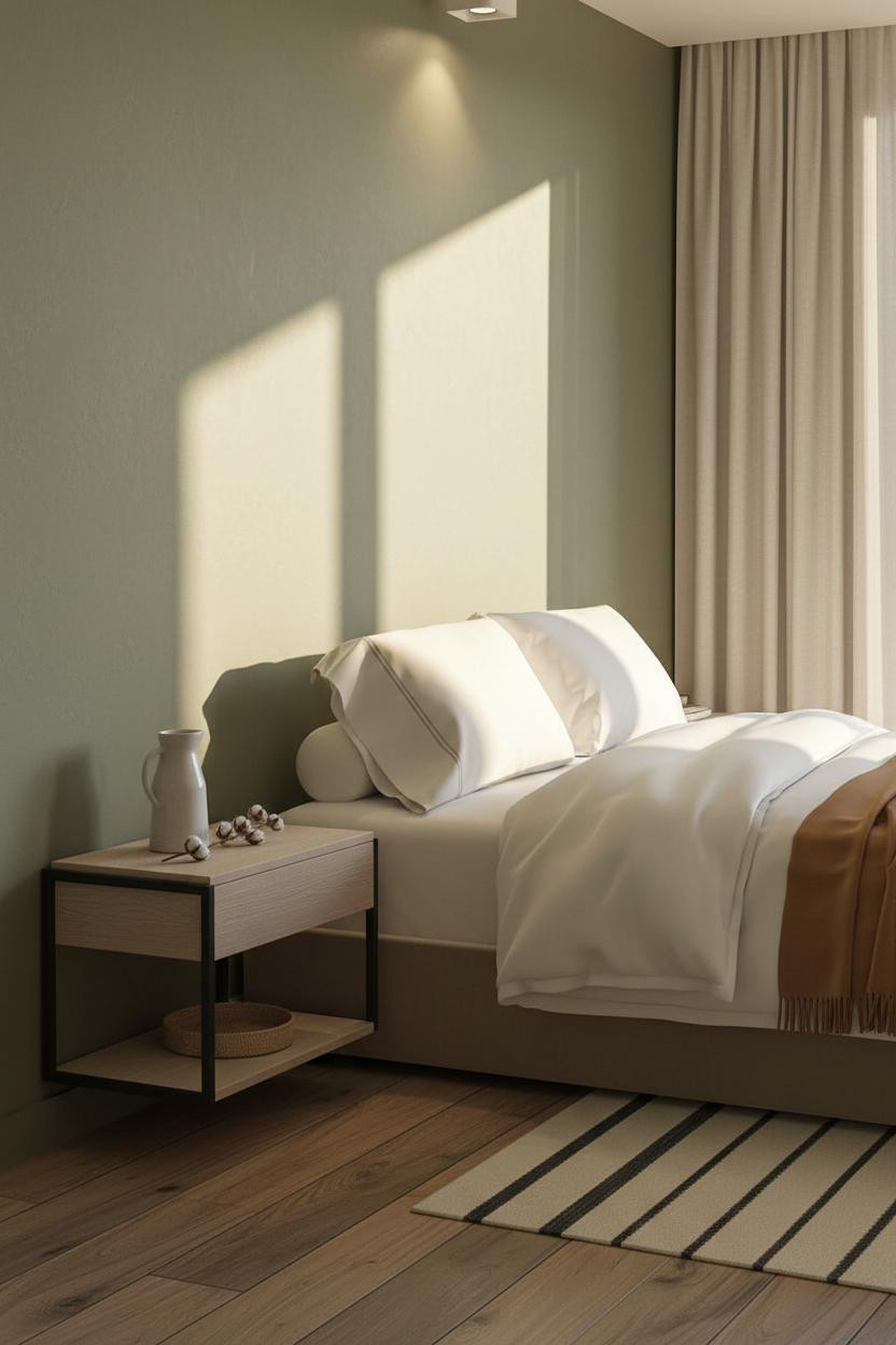 Modern Nightstand Floating Matte Black Wood