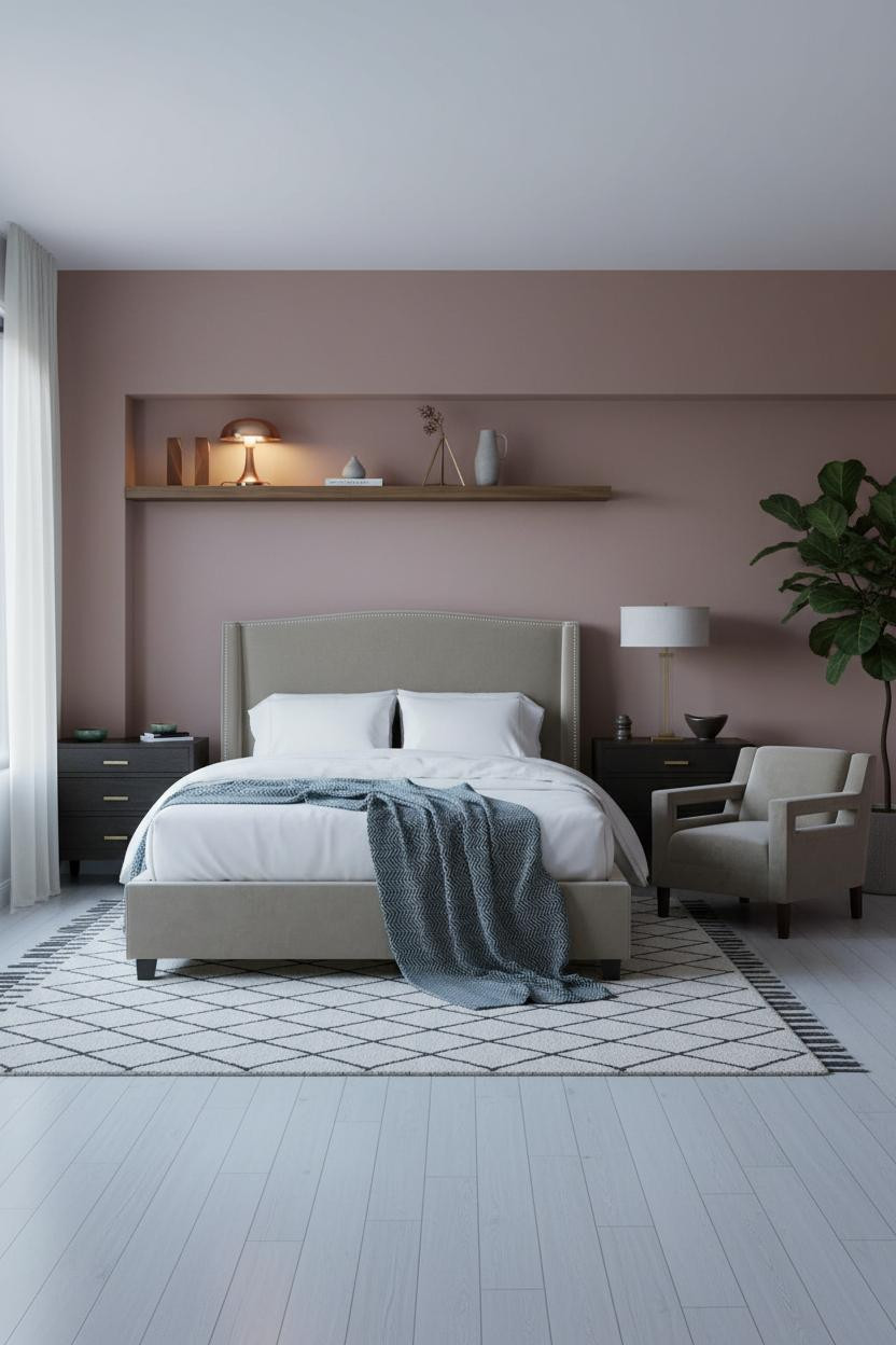 Modern Studio Apartment Warm Japandi Floating Shelf Design