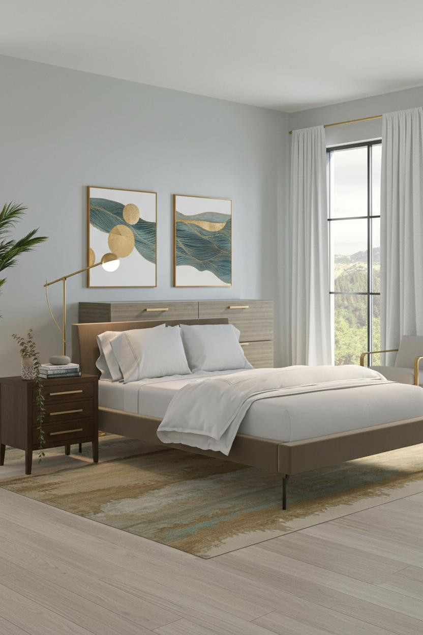 Modern Studio Apartment Warm Minimalist Wainscoting Design