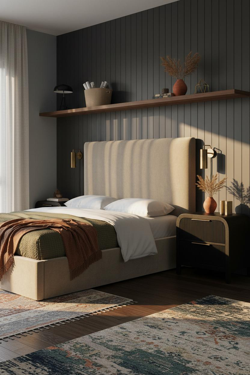 Modern Studio Apartment Warm Minimal Design Walnut Floating Desk