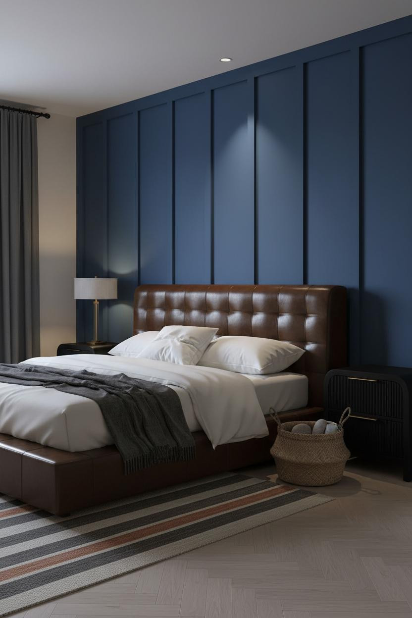 Moody Blue Bedroom Dark Navy Cobalt Accent Wall