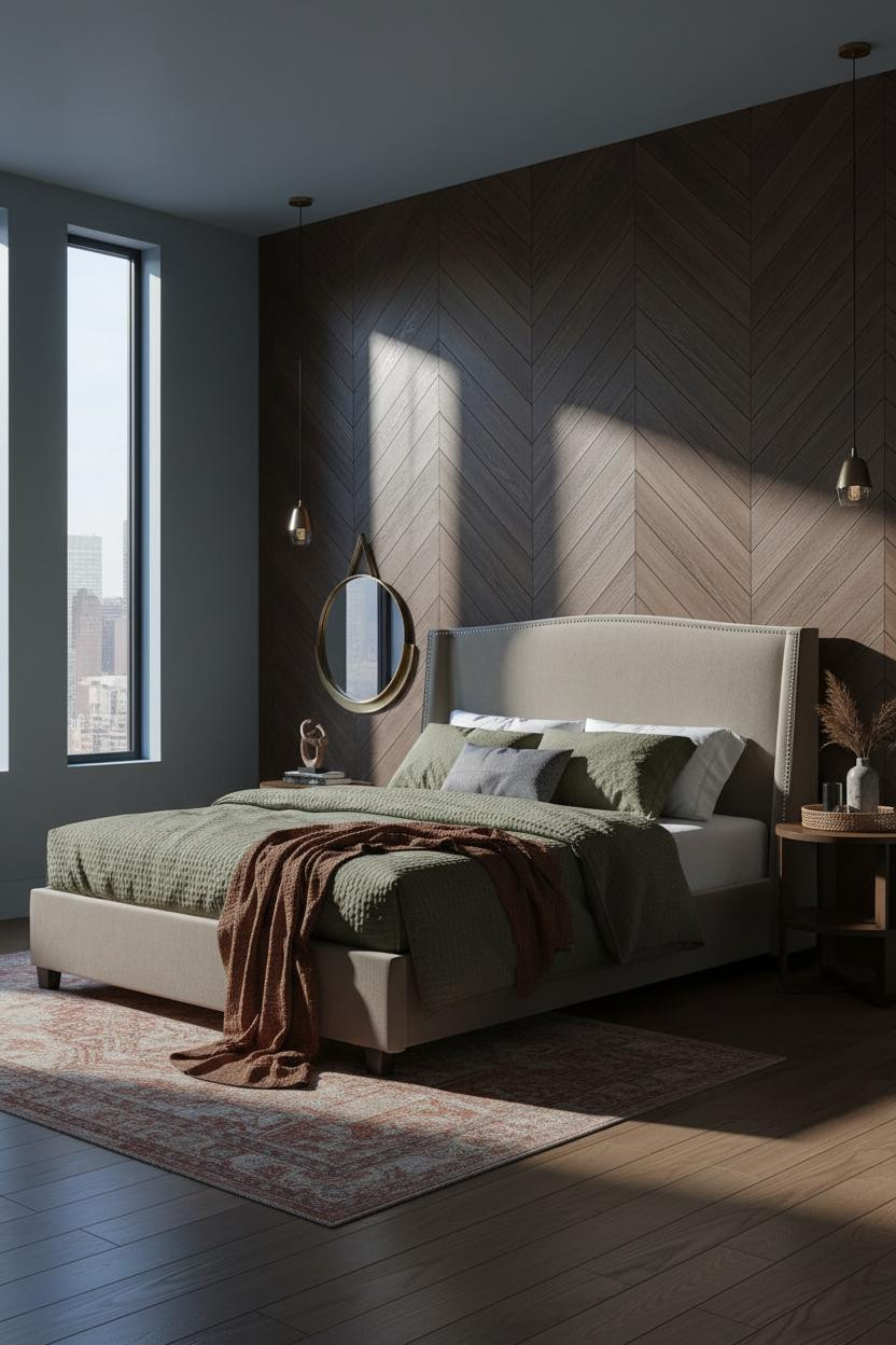 Moody Blue Bedroom Dark Navy Herringbone