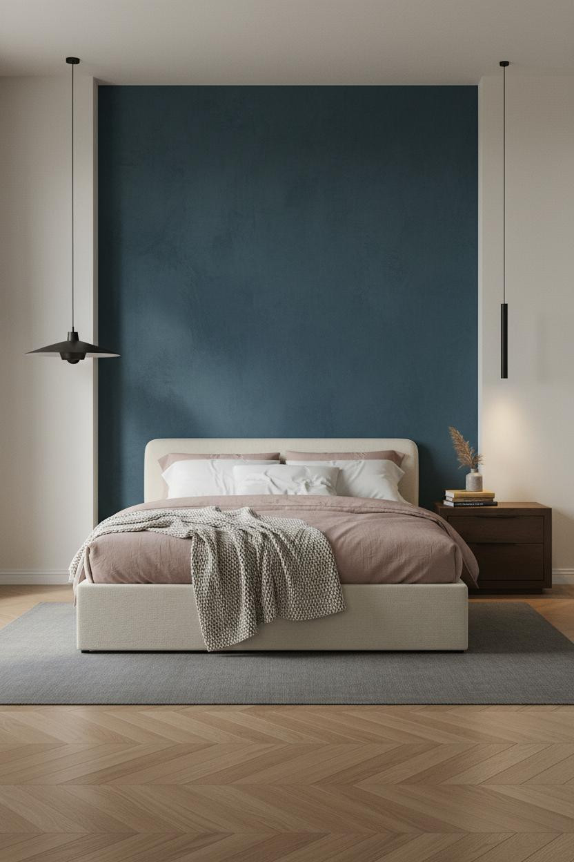 Moody Blue Bedroom Dark Navy Accent Wall