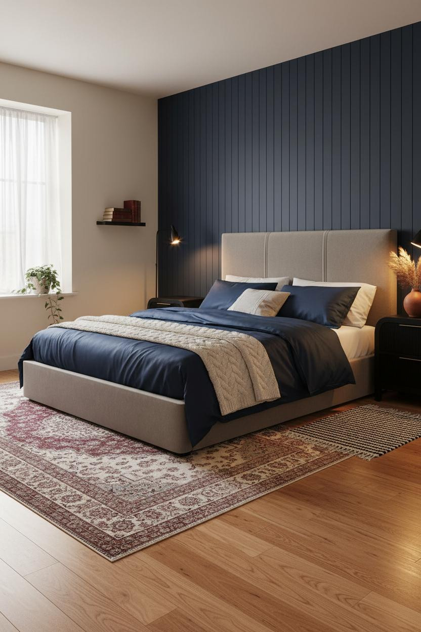 Moody Blue Bedroom Navy Shiplap Accent