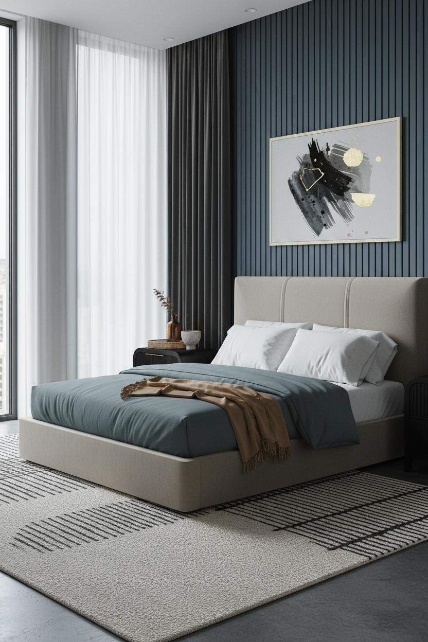 Moody Blue Bedroom Dark Navy Aesthetic Slatted Wall