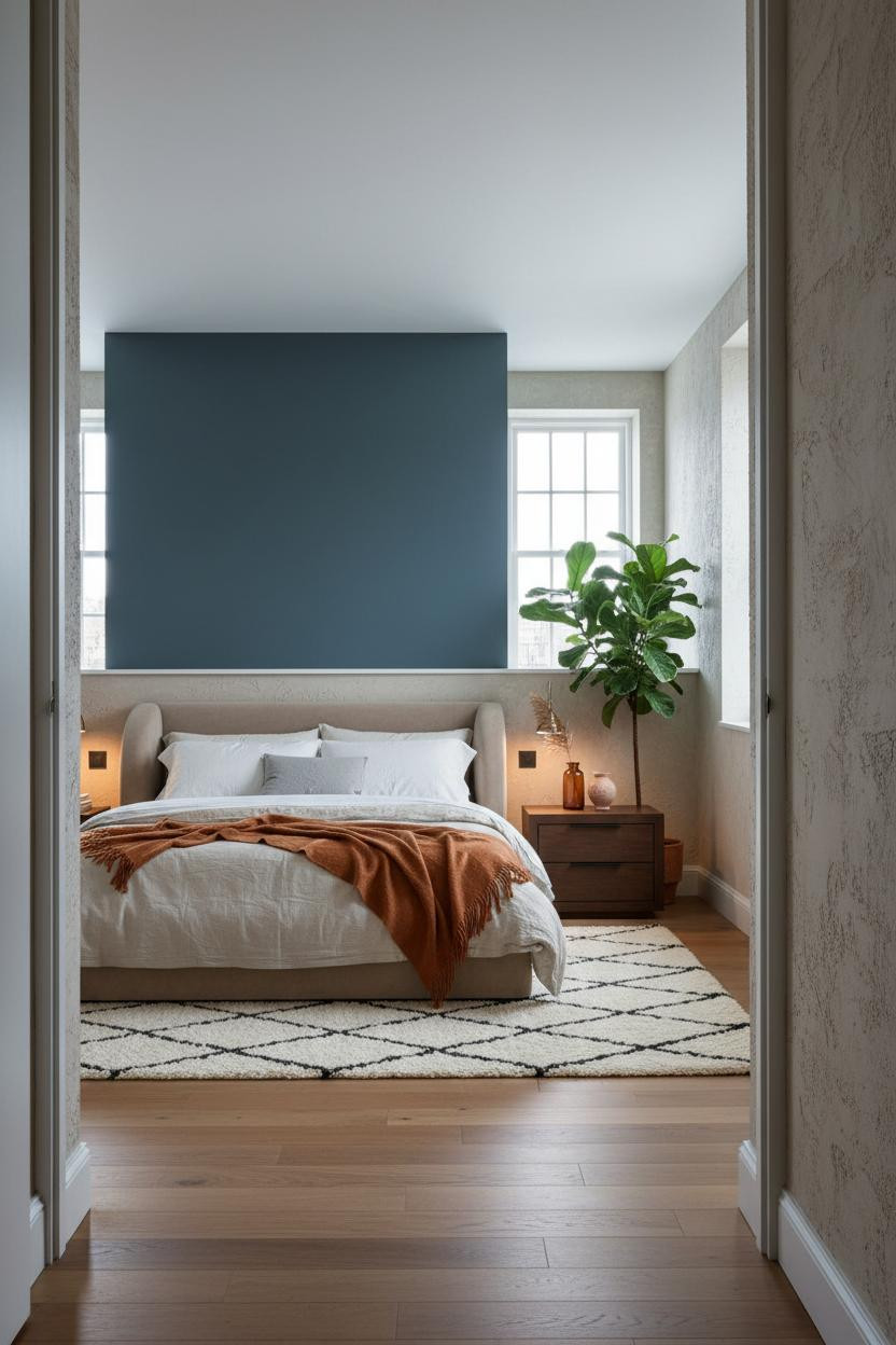 Moody Blue Bedroom Dark Teal Wainscoting