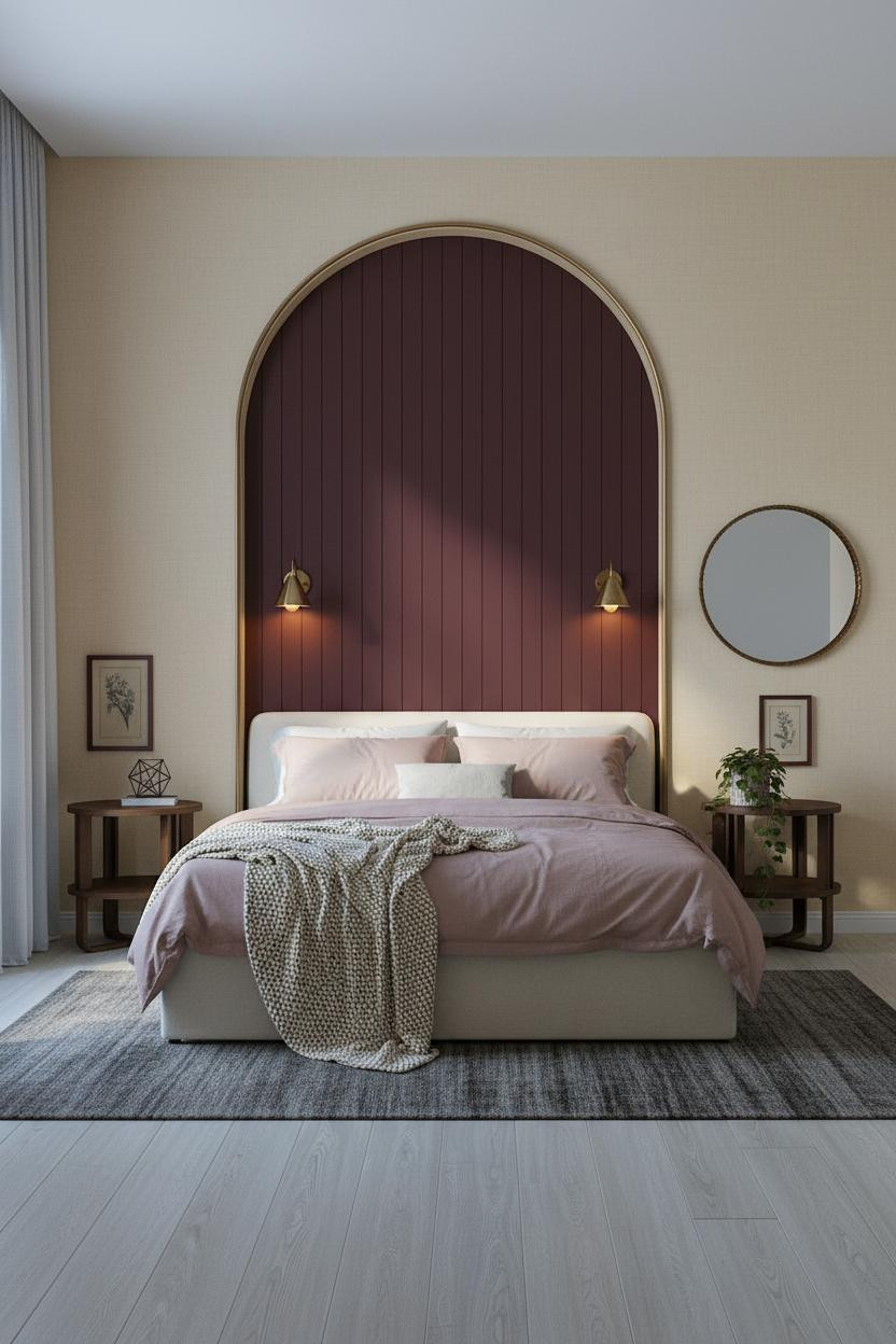 Moody Guest Bedroom Burgundy Shiplap Accent Wall