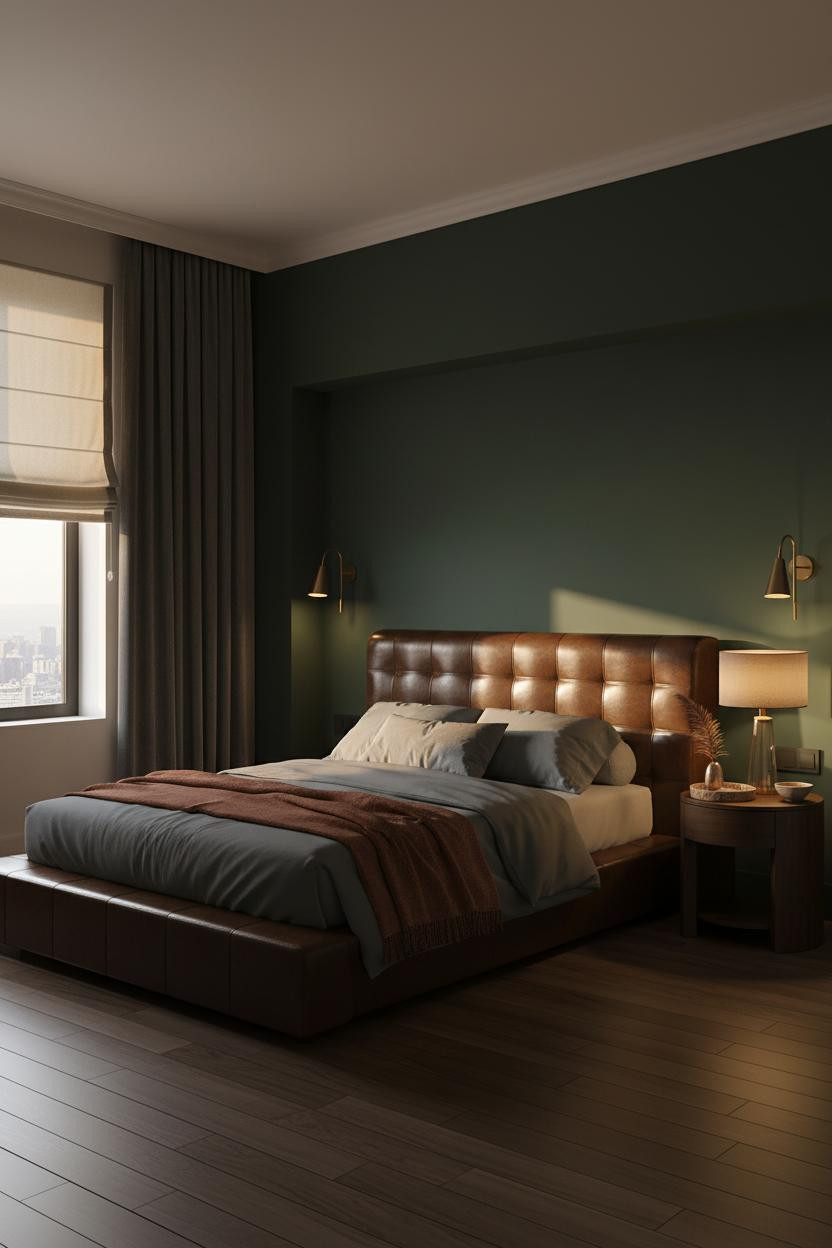 Moody Guest Bedroom Forest Green Walnut Trim