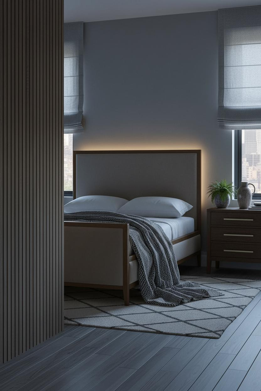 Moody Guest Bedroom Walnut Paneling Cool Light