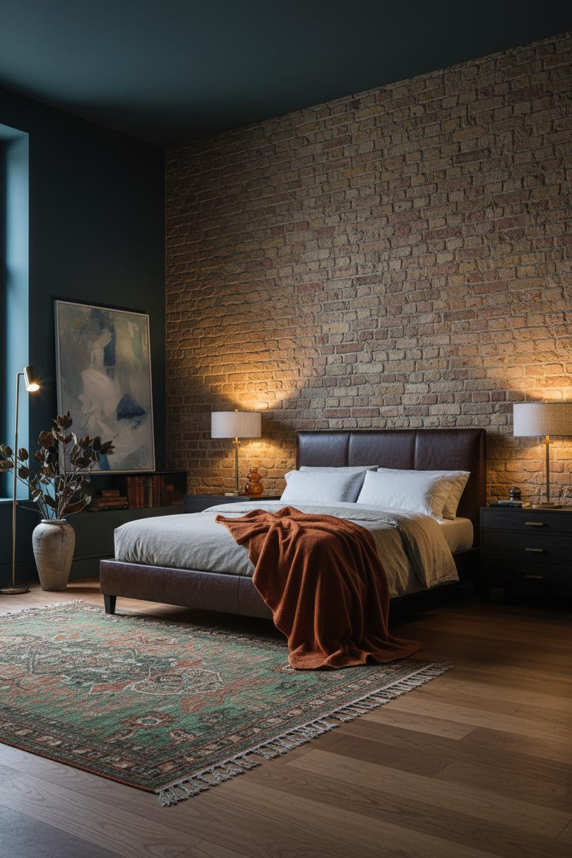 Moody Maximalist Bedroom Dark Eclectic Brick