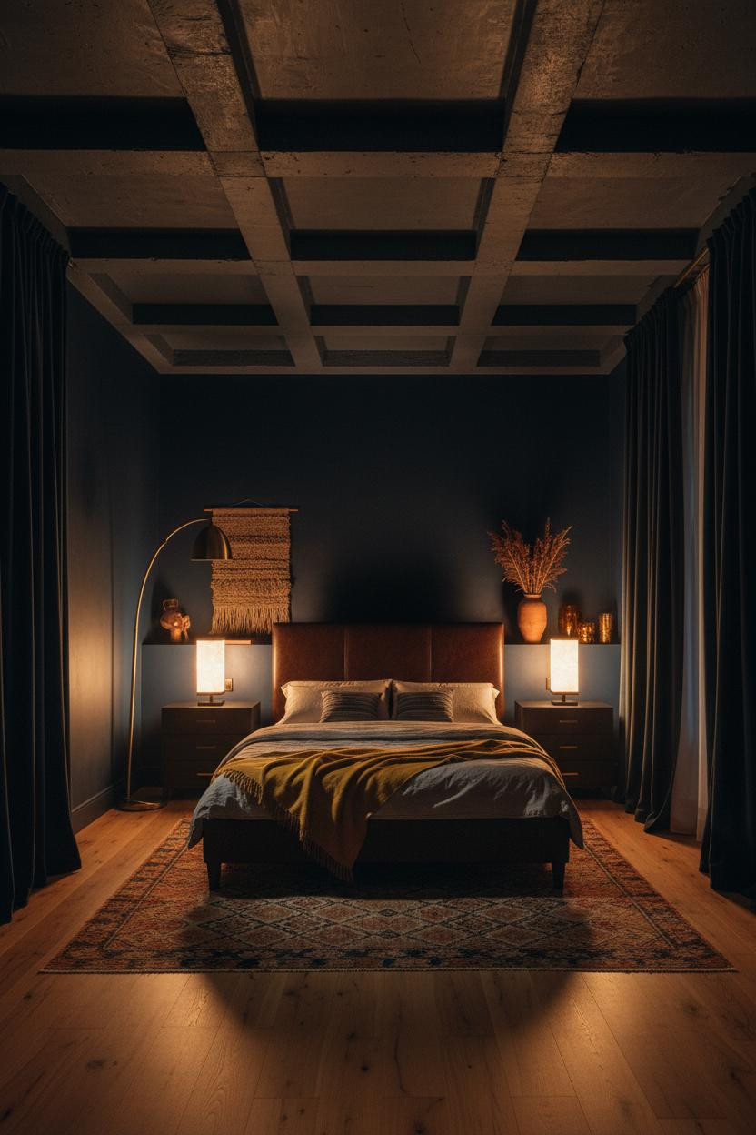 Moody Maximalist Bedroom Jewel Tones Brass Lighting