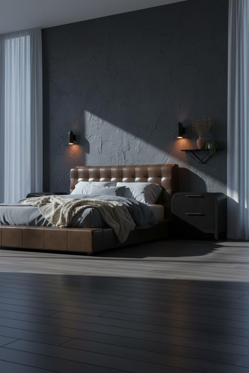 Moody Modern Bedroom Charcoal Accent Wall