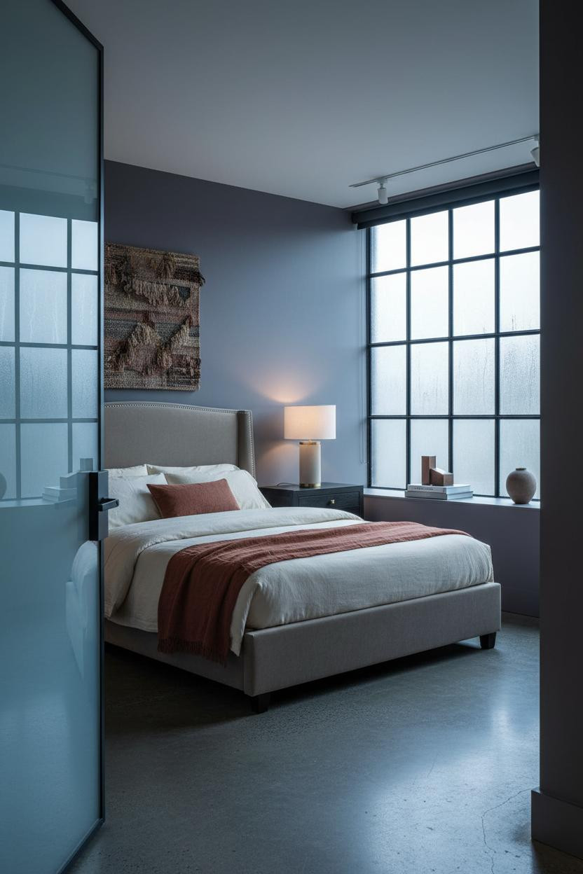 Moody Modern Bedroom Dark Indigo Industrial