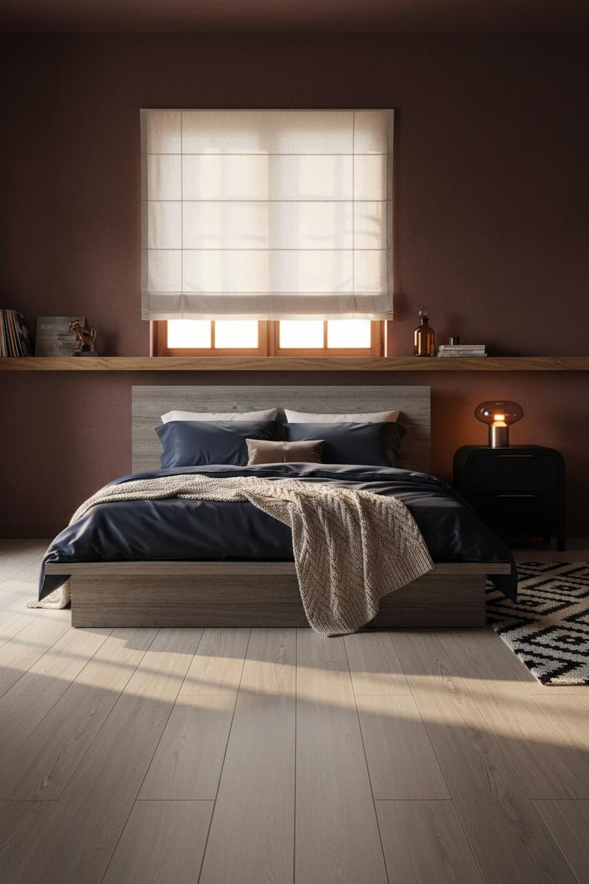 Moody Modern Bedroom Floating Shelf Walnut
