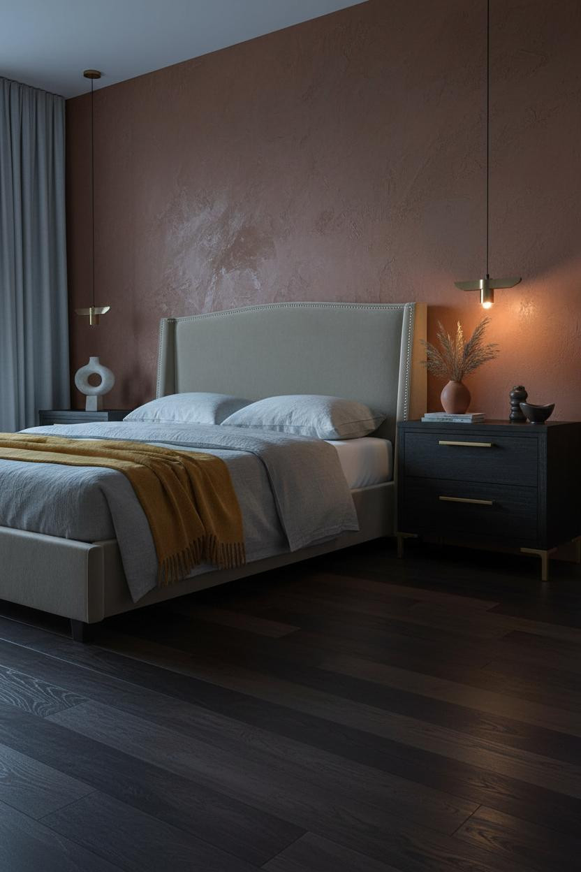 Moody Modern Bedroom Terracotta Accent Wall
