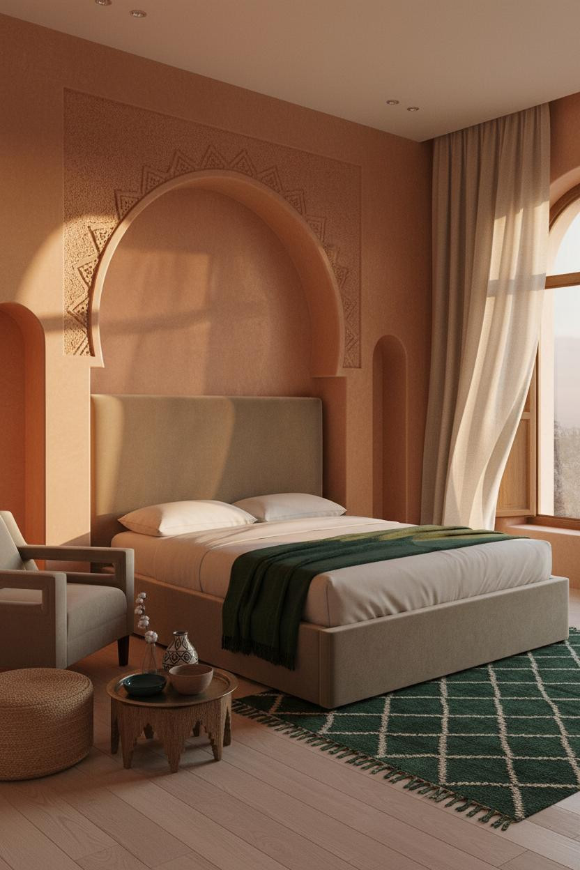 Moroccan Bedroom Arched Alcove Forest Green