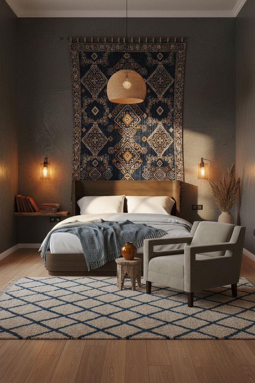 Moroccan Bedroom Indigo Tapestry Modern