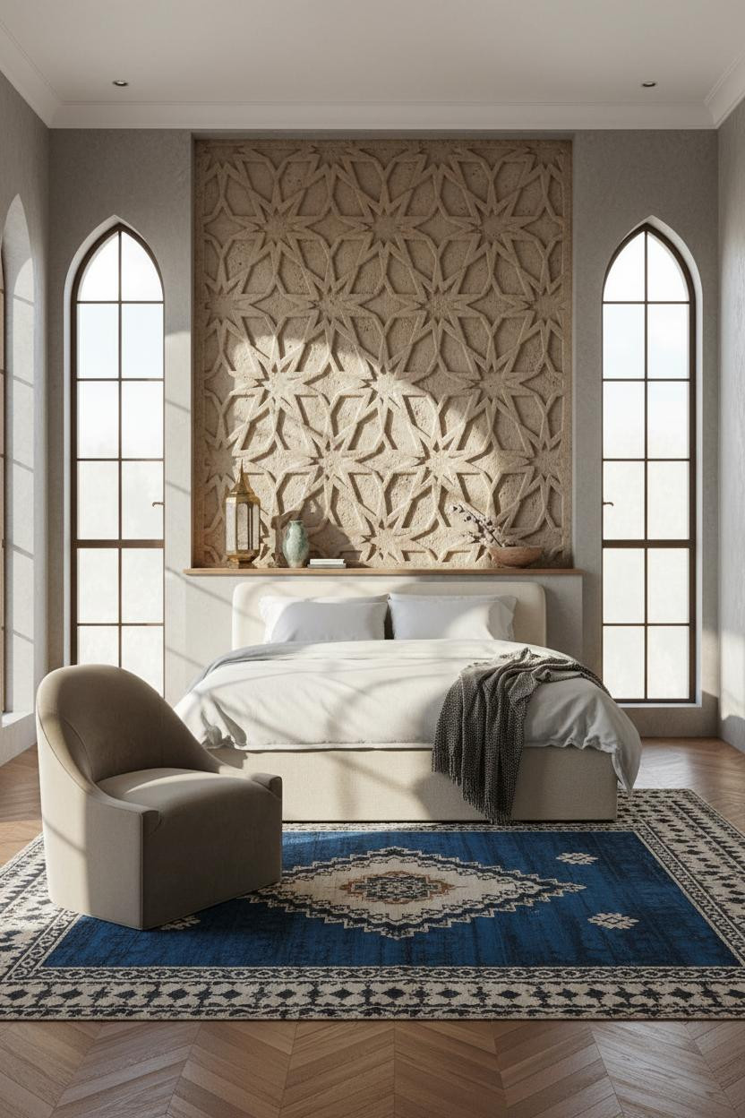 Moroccan Bedroom Tadelakt Relief Arched Windows