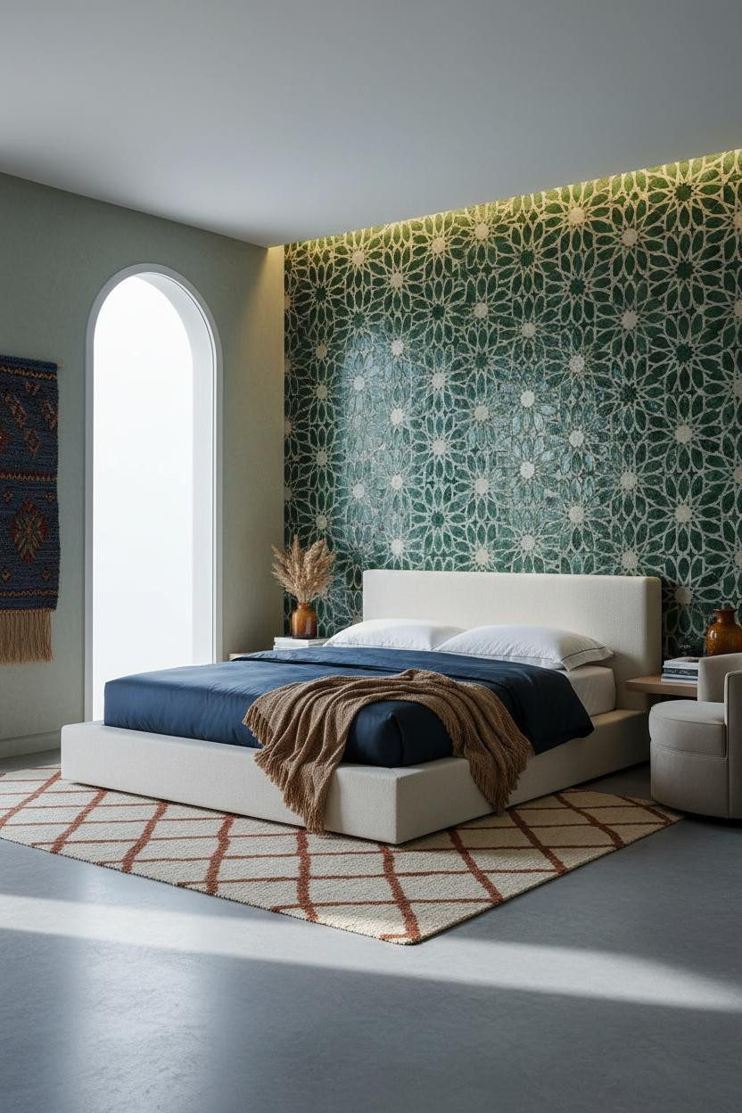 Moroccan Bedroom Zellige Tile Accent