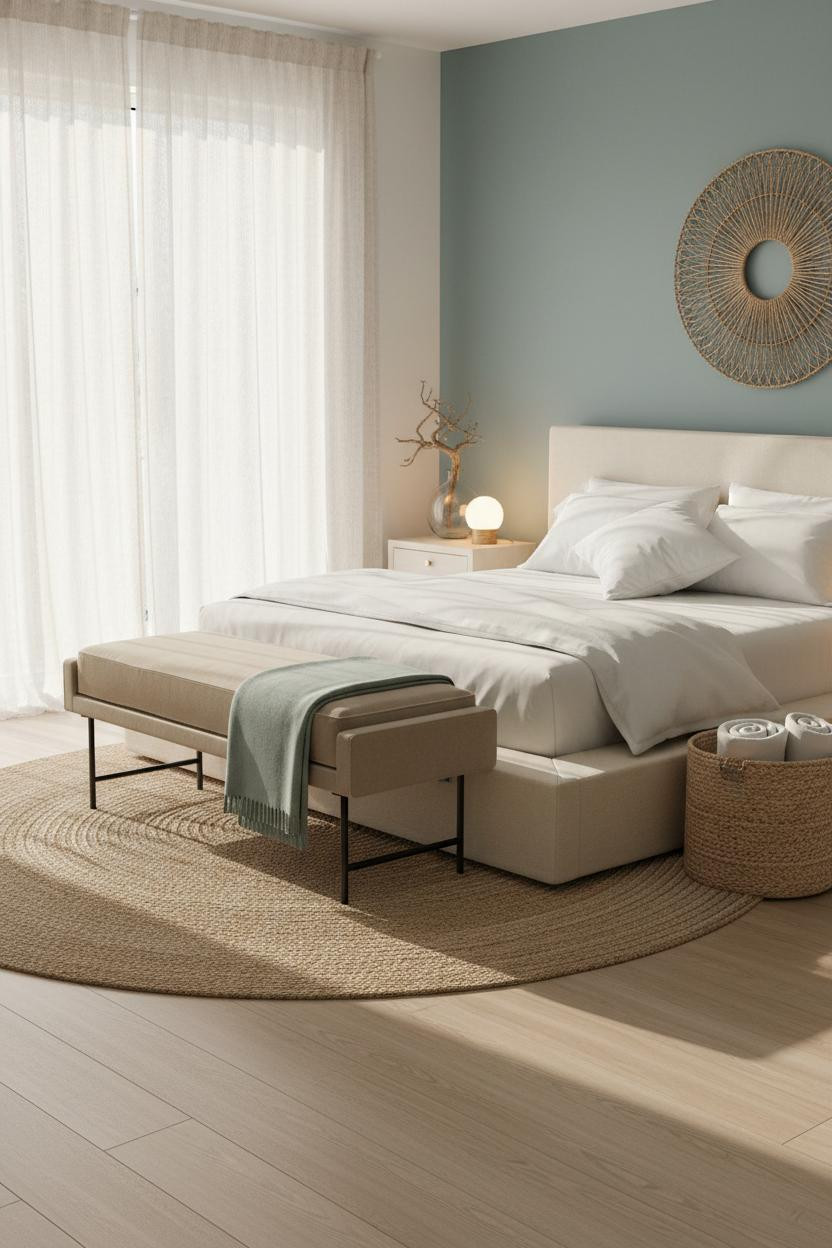 Neutral Coastal Bedroom Master Bed Linen Curtains